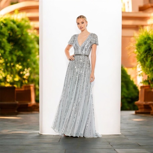 Mac Duggal Silver Sequin Dress -nwt - Picture 2 of 5